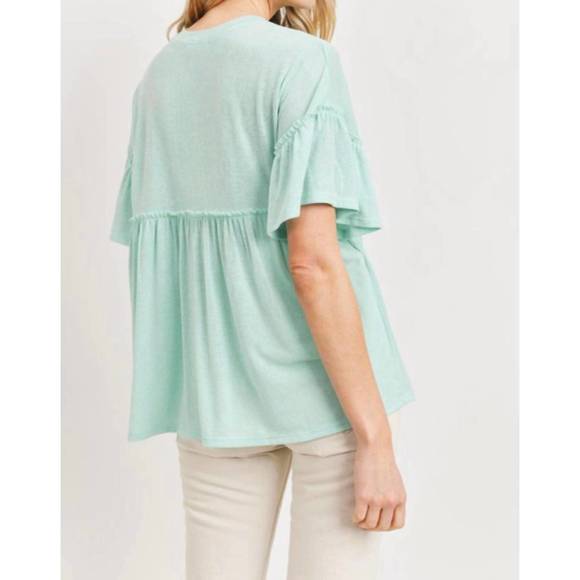 NEW CHERISH bell sleeves round neck peplum knit top in mint - Picture 3 of 3